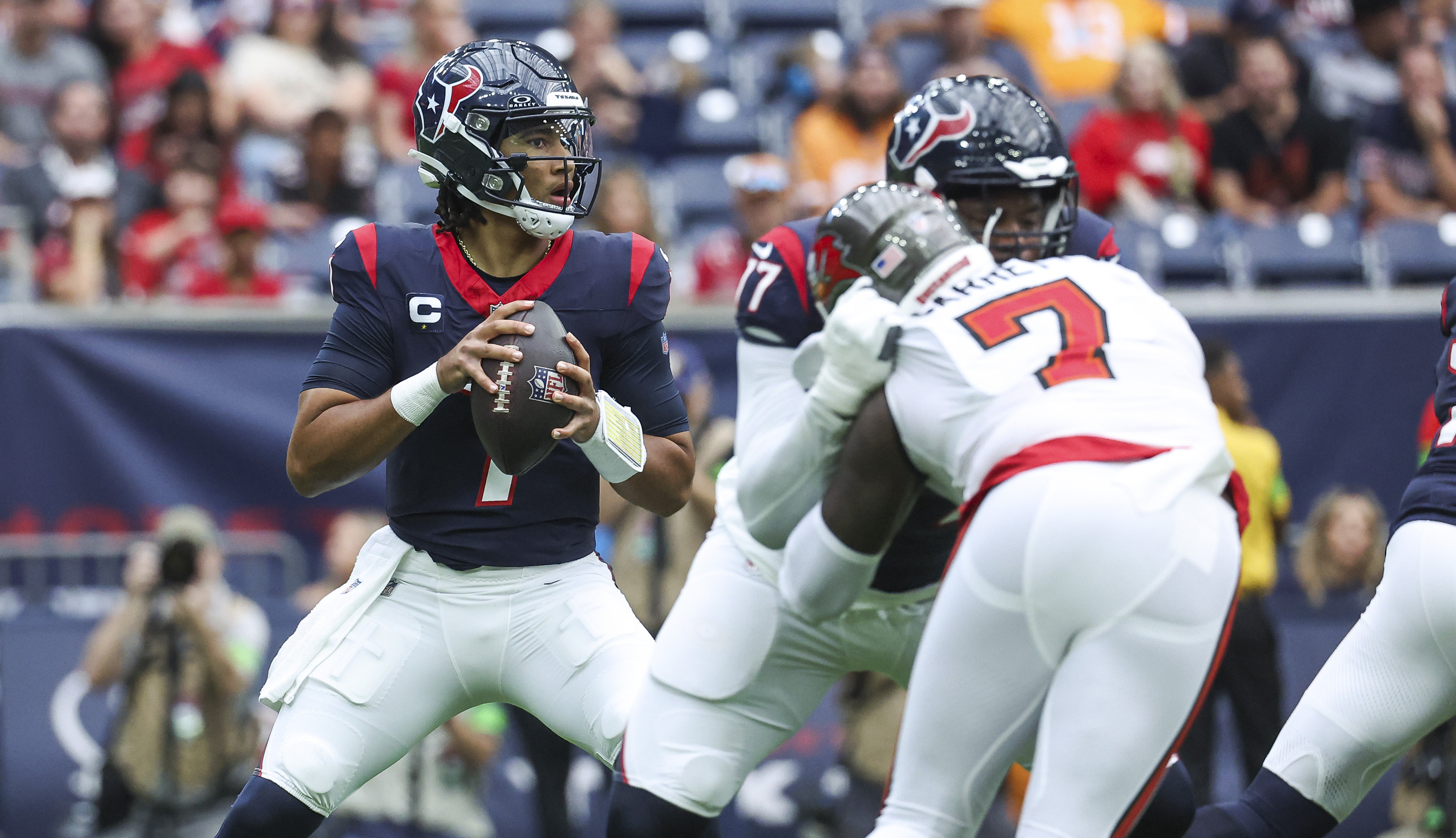 Stroud drops back to pass on his record-setting day.